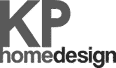 Logo KP homedesign en gris foncé sur fond noir. Spécialiste en design intérieur et aménagement de maison.