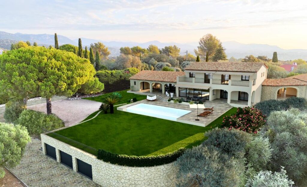 Villa de Luxe avec Piscine et Vue Panoramique en Provence Villa de luxe avec piscine, grand jardin paysager et vue panoramique sur les collines au coucher du soleil.